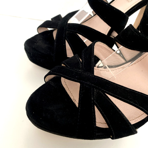 Miu Miu Slingback Platform Sandal Black Suede Cage Peep Toe Slim Heel St… - Picture 5 of 8